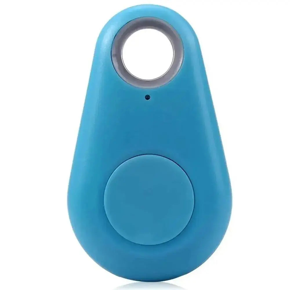 Blue wireless mini GPS smart tag for pet collars, keys, or bags to prevent loss with Bluetooth app location tracking.
