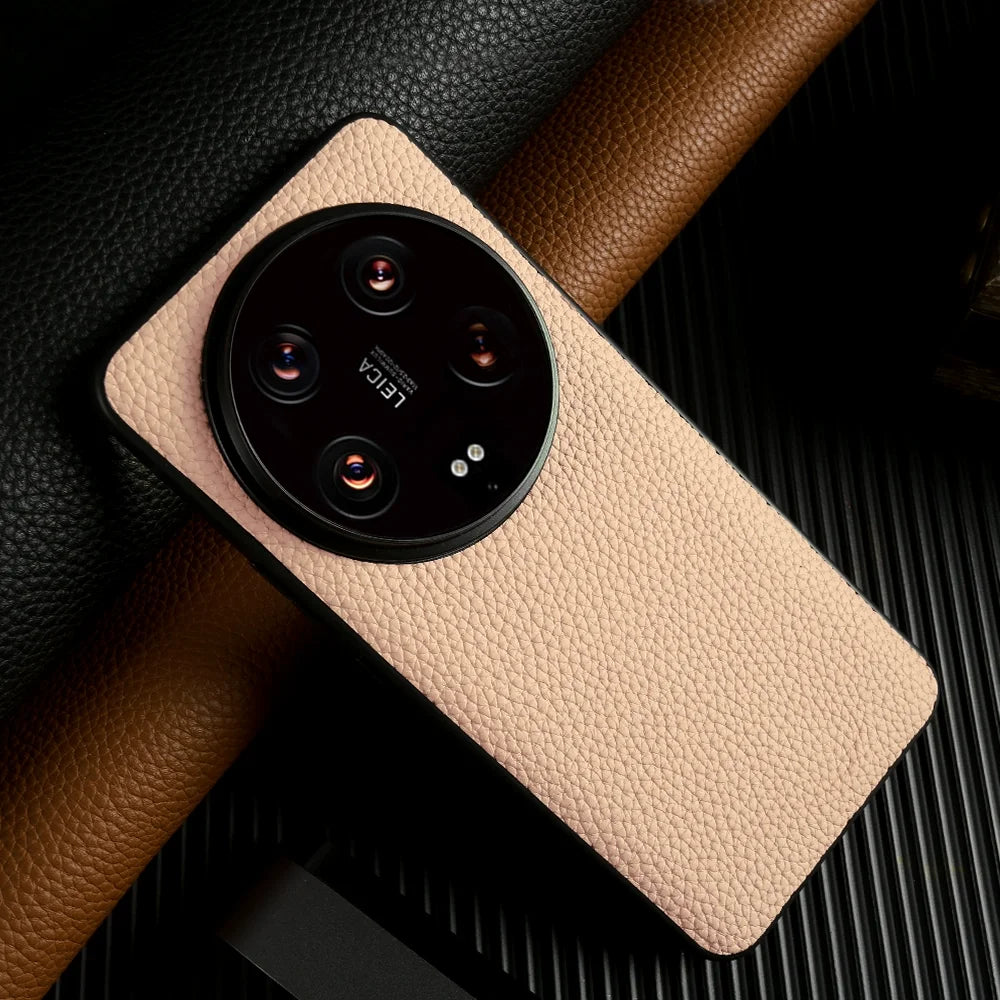 Xiaomi 14 Ultra Leather Case - Litchi Pattern Slim Fit Protection Pale pink China Mainland Tidesmit