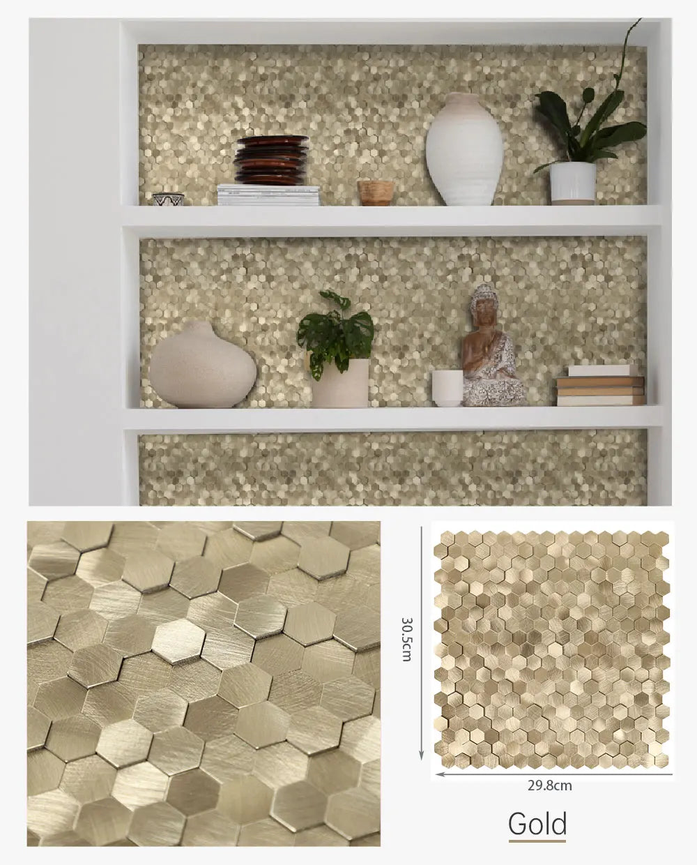 Peel and Stick Backsplash Hexagon Tile, Self Adhesive Wall Tiles 3D Metal Stick on Tiles for Kitchen