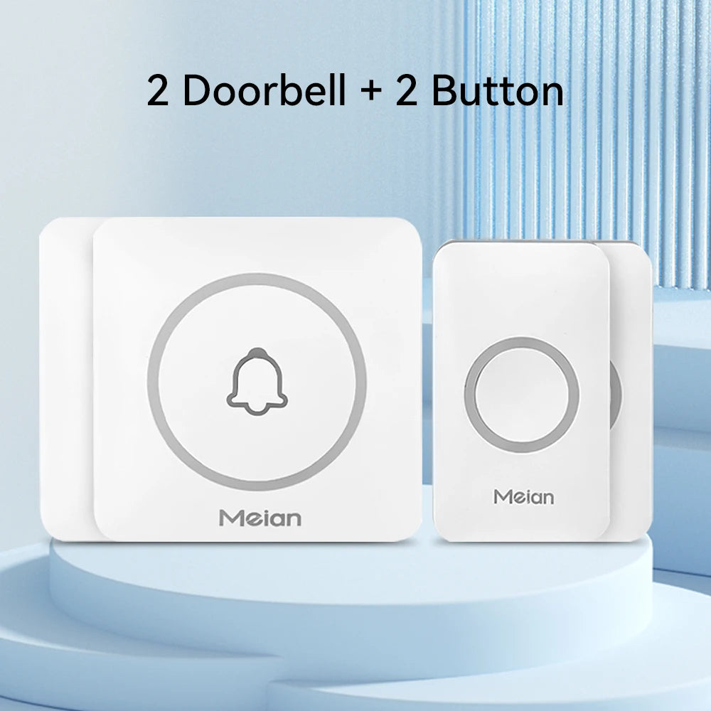 Outdoor wireless doorbell kit (white), 2 doorbells + 2 buttons, round bell icons