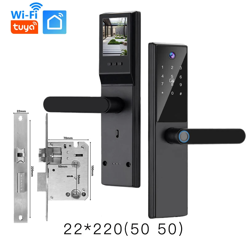 2025 New Tuya WiFi Digital Electronic Smart Wooden Door Lock With Biometric Camera Fingerprint Smart Home Remote Unlock
