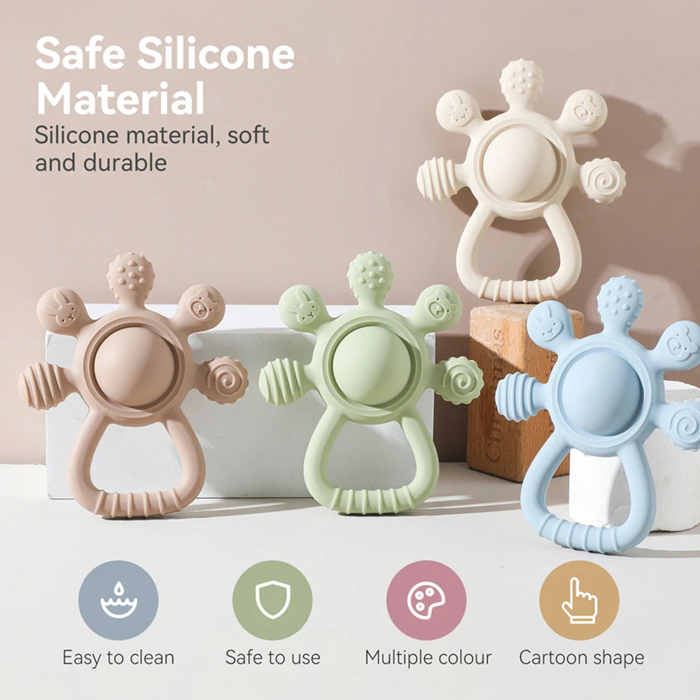 Baby BPA Free Silicone Teether Toy Rattle Silicone Teething for Teeth Newborn Accessories Food Grade Infant Soothing Nusing Toys