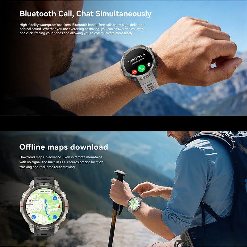 2026 New Outdoor GPS Smart Watch Map Compass Navigation 5ATM Waterproof Bluetooth Call 100+Sport Mode Men AMOLED HD Smart Watch