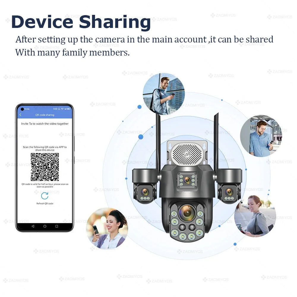 60X Optical Zoom Home Surveillance Solar Cameras 4G Security Protection Auto Track  24/7 Record 4 Screen/4 Lens CCTV PTZ Camera