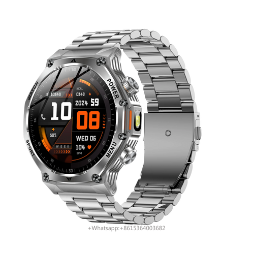 YLL-AK82 Outdoor Sport Smart Sleep Tracker with metal band, AMOLED screen, heart rate monitor, and IP67 waterproof rating.
