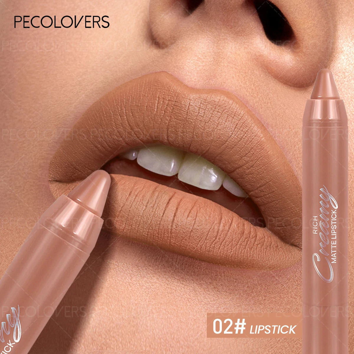 Pecolovers creamy matte lip liner lipstick in nude beige for plump, defined lips with a smooth, non-drying finish.