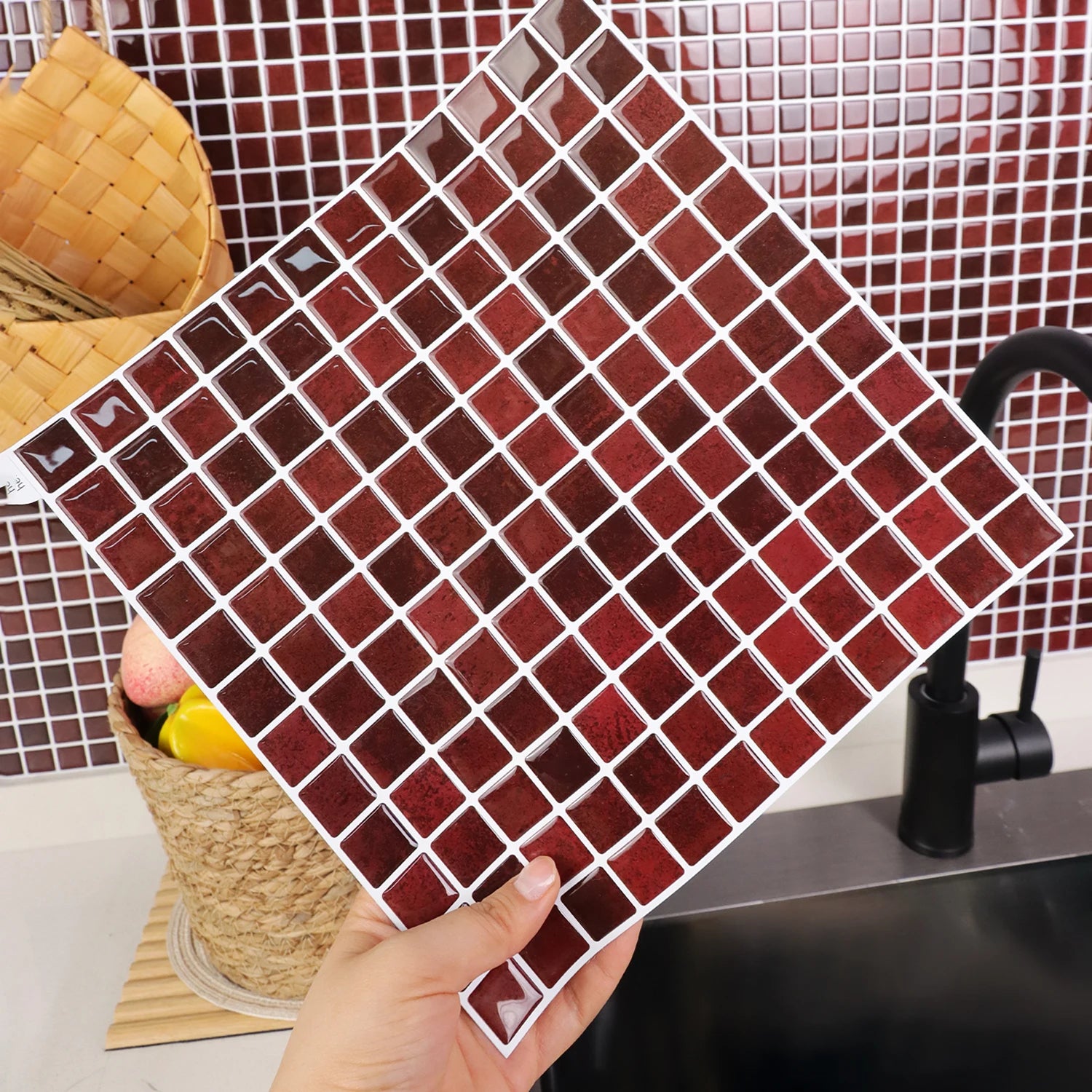 10 Sheets Brick Wall Stickers 3D Mosaic Patterned Vinyl Tiles Marble Textured Surface Wallpaper For Home Application
