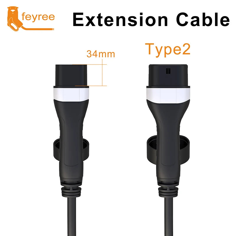 feyree EV Charger Extension Cable 5m Type2 Female to Male Plug 4kW/8kW/11kW/22kW for Electric Vehicle Cord EVSE Charging Station
