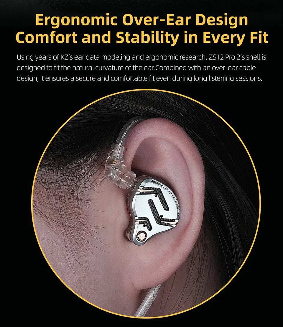 KZ ZS12 Pro Hybrid In-Ear Monitors HiFi Wired Earphones - Tidesmit Tidesmit