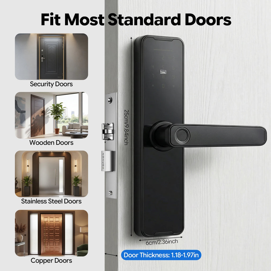 Smart Door Lock WiFi Tuya APP Fingerprint Keyless Entry Door Lock W/50 Fingerprints, 100 Passwords, Key & Temporary Password