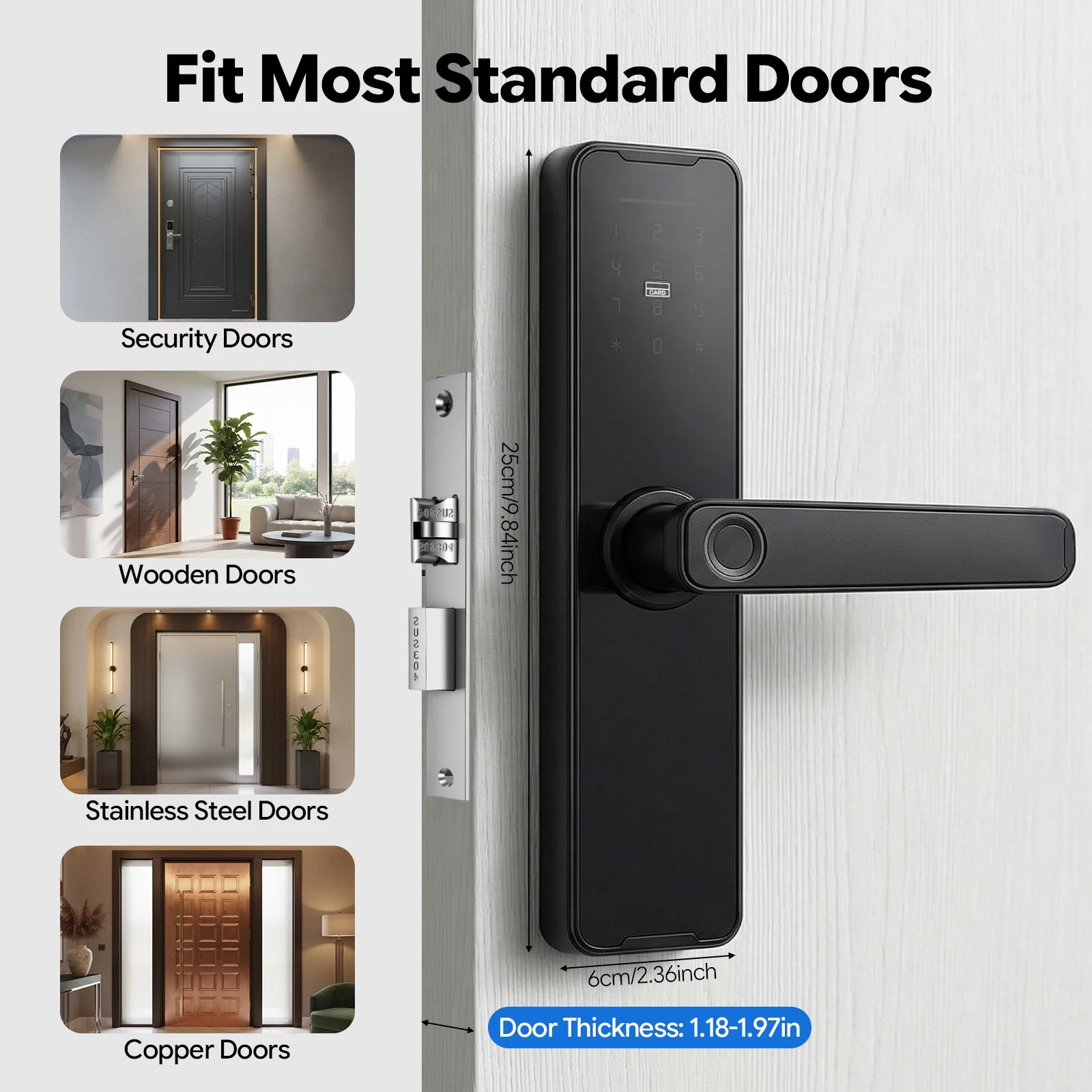 Smart Door Lock WiFi Tuya APP Fingerprint Keyless Entry Door Lock W/50 Fingerprints, 100 Passwords, Key & Temporary Password