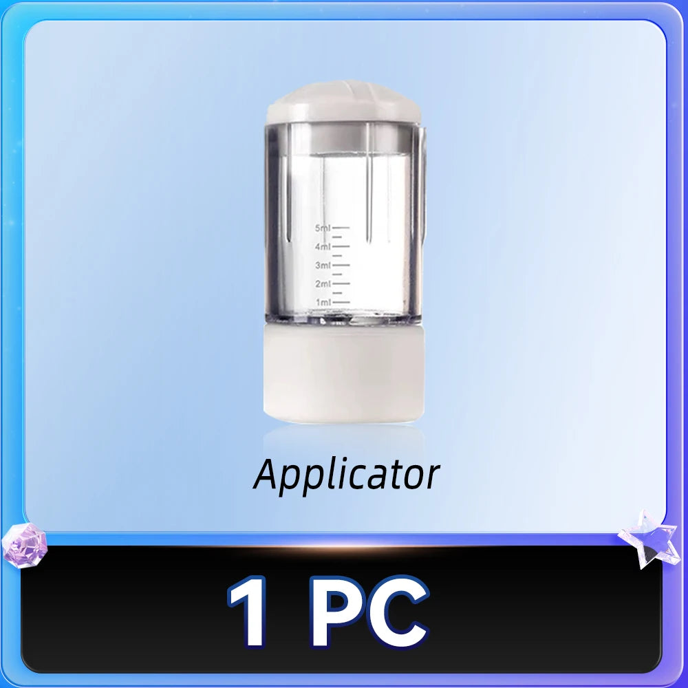 White scalp applicator with measurement markings for precise hair root serum application and soothing massage.