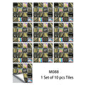 10pcs Flat Mosaic Style Tiles Sticker Kitchen Bathroom Waterproof & Oilproof Art Wall Sticker Peel & Stick Surface Glossy Film
