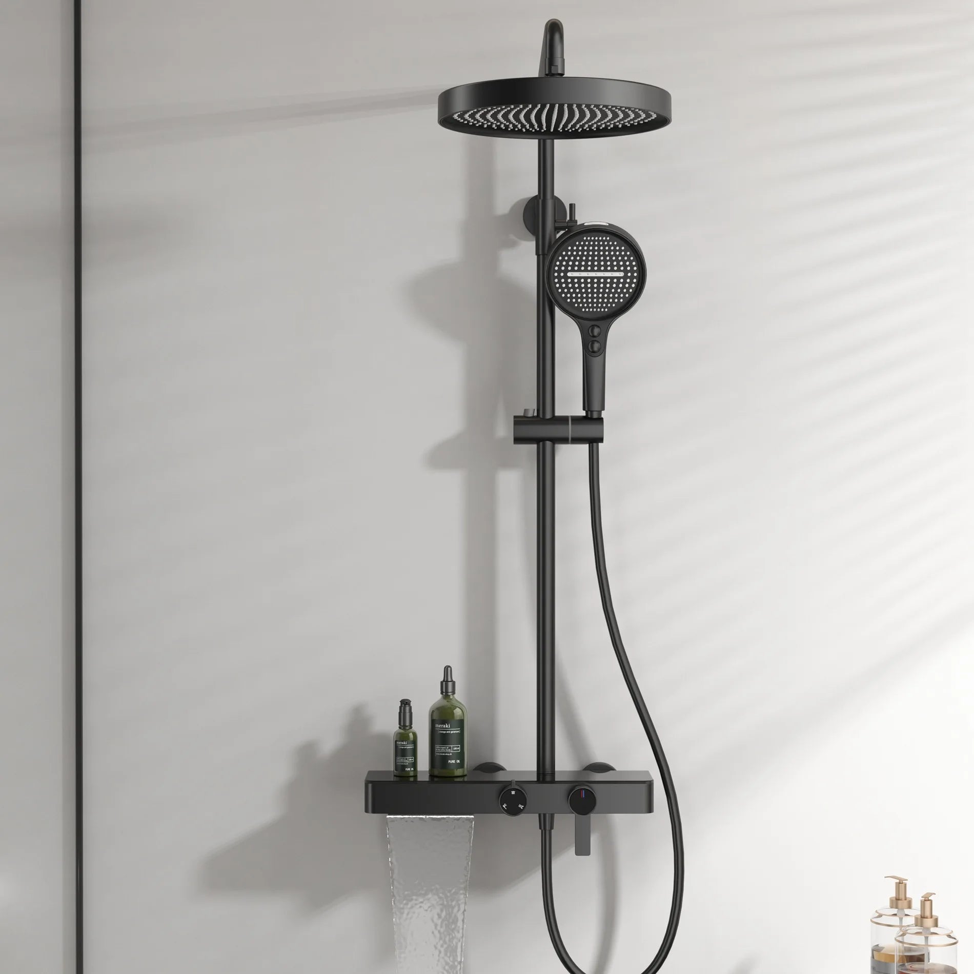 KEMAIDI Bathroom Shower System Set Hot and Cold Control Multifunctional Knobbed Triple Function Shower Set with Hand Shower