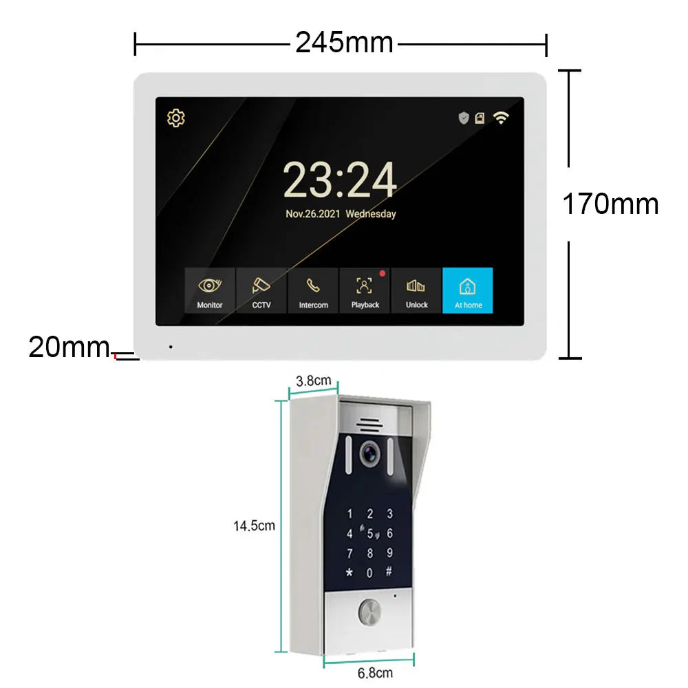 5in1 Unlock Doorbell 10inch 1080P Touch Monitor Video Intercom System Home intercom with Fingerprint IC Card Unlock for apartmen