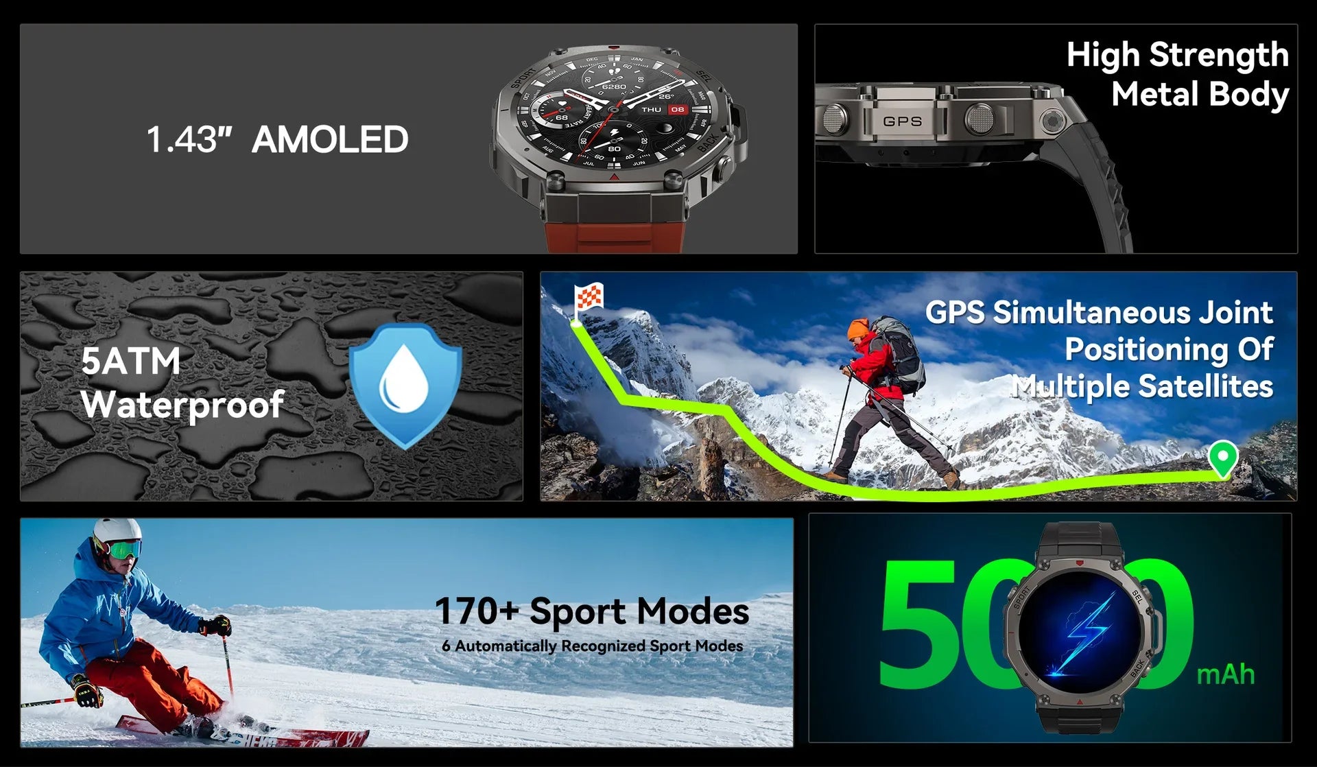 Military 2025 Smartwatch Men,1.43" AMOLED 5ATM Waterproof 170+ Sport Modes Smart Watch Built-in GPS BT Call for Xiaomi Samsung