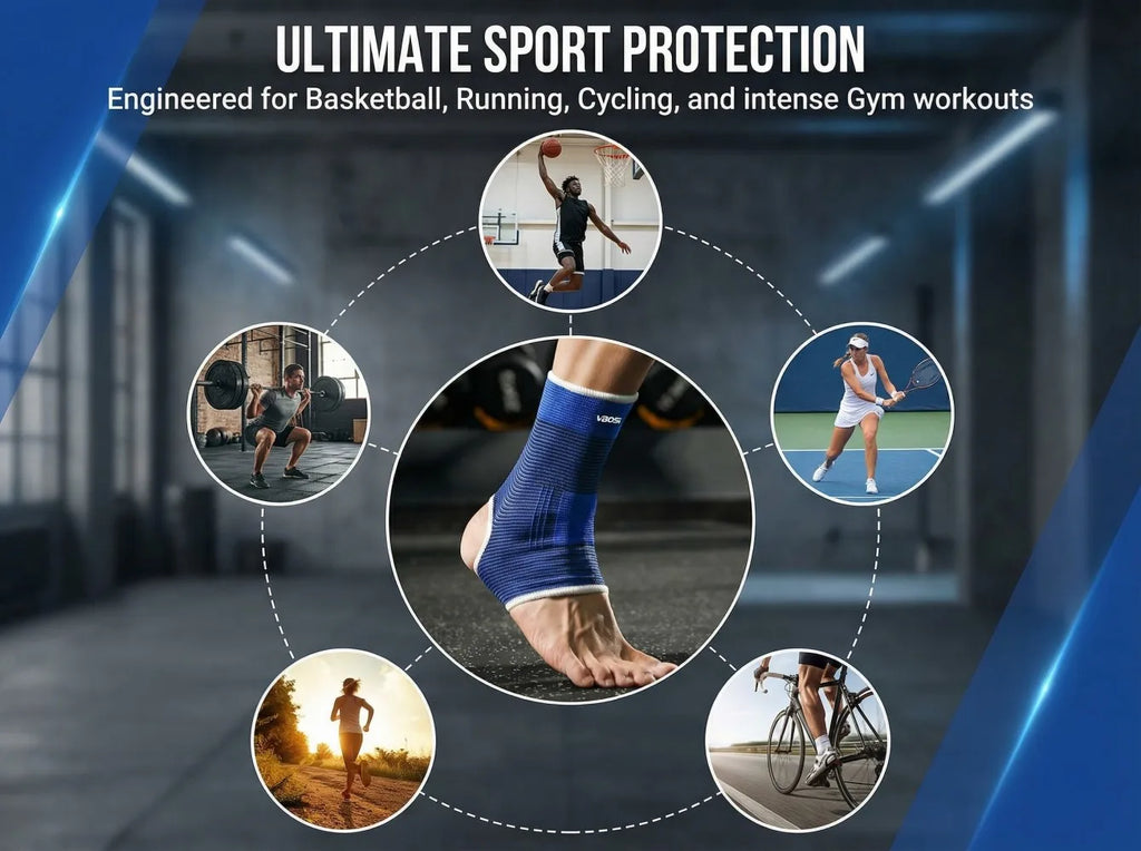 VBOSI Breathable High Elasticity Ankle Support Brace Compression Sleeve for Sports Basketball Running Gym Injury Protection
