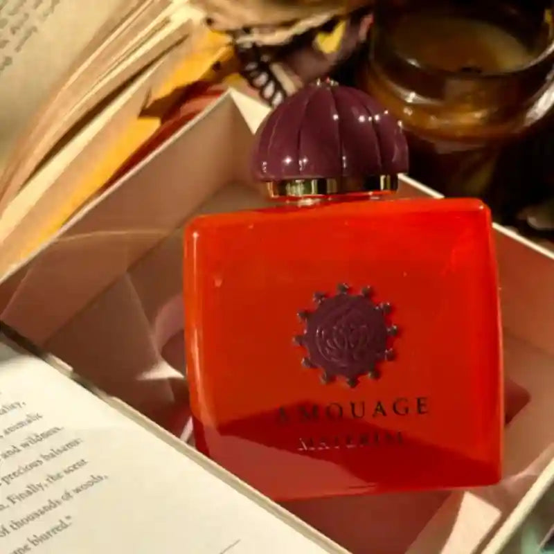 Amouage Material EDP: 100ml women’s oriental floral perfume in a signature red square bottle with dome cap.