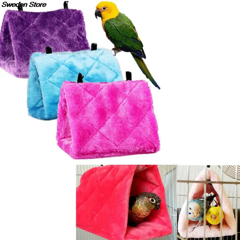 Soft, cozy plush hanging hammock for birds and small pets. Warm, washable bed for parakeets, hamsters, and parrots.
