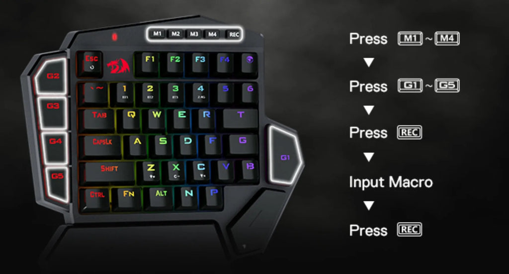New Redragon K585 PRO Wireless One-Handed Mechanical Keyboard 42 Keys 2-Mode RGB 7 Onboard Macro Keys Detachable Wrist Support