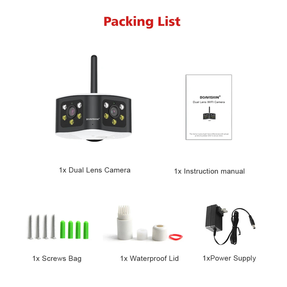 BOAVISION Outdoor 4K 8MP 180° Ultra Wide View Angle Panoramic WIFI Dual Lens Fixed IP Camera AI Human Detection Security Cam