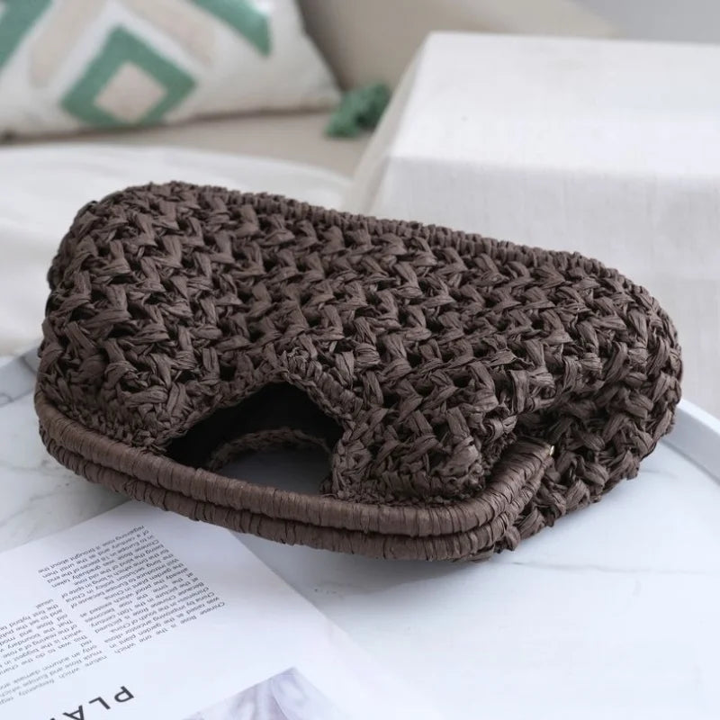 Women's Brand Fashion Clip Handbag, Bohemian Style Large Capacity Travel Woven Bag Popular Elegant Raffia Handmade Crossbody Bag