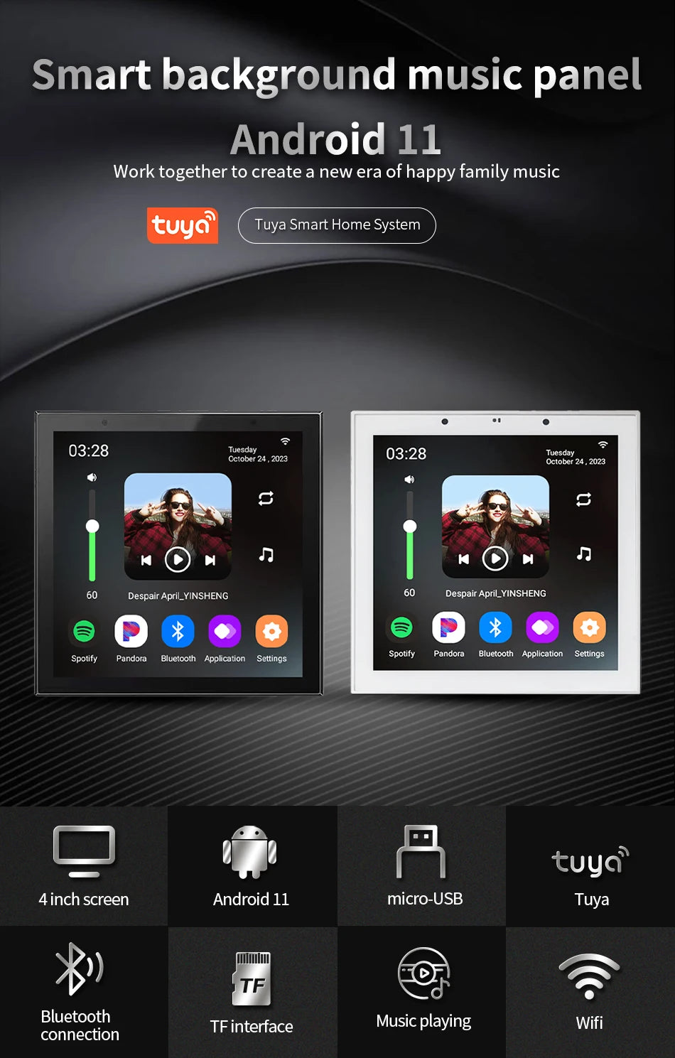 Home Smart Audio Android 11 WIFI System TUYA Control Panel Bluetooths Wall Amplifier Ceiling Speakers ALEXA Voice Music Player