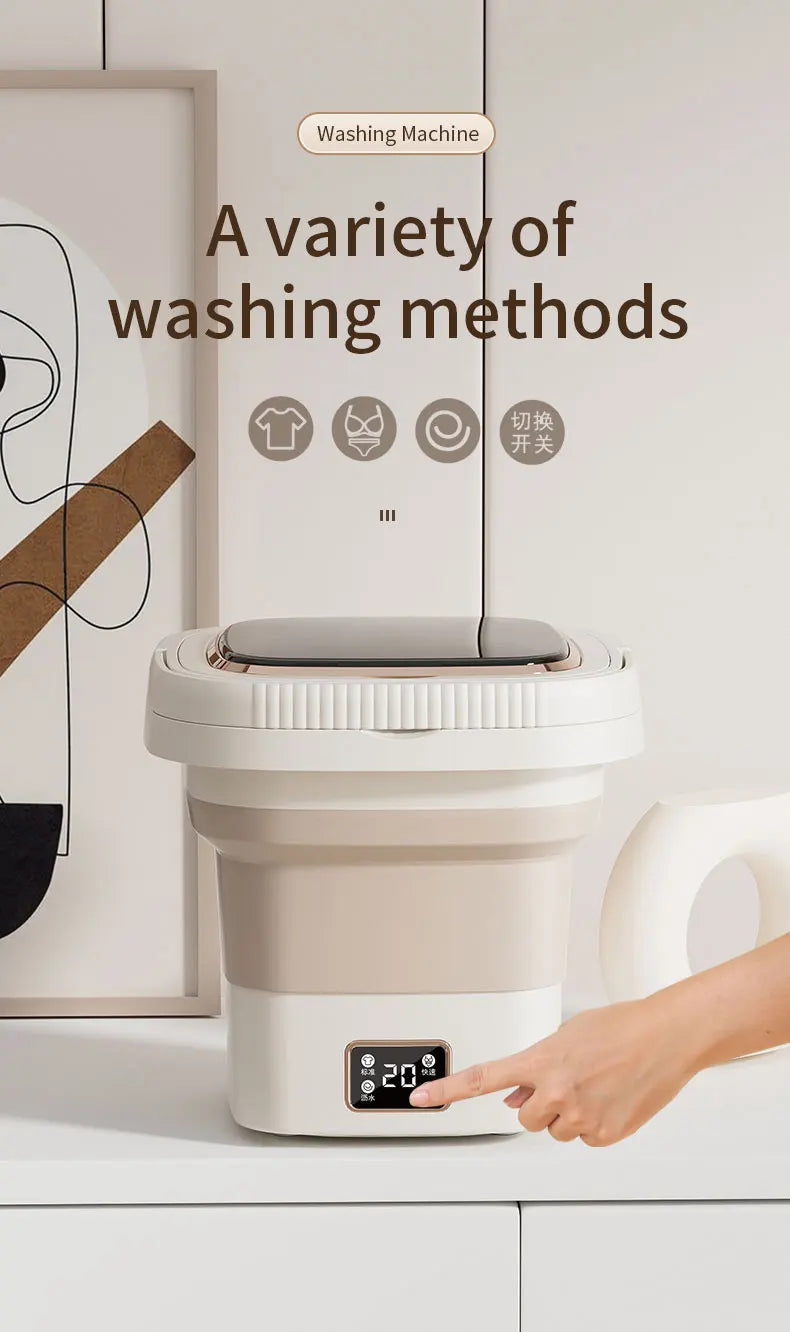 Tidesmit 9L foldable mini washing machine with LCD display and spin dryer for underwear and socks in action