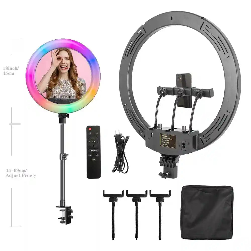 18 Inch RGB Ring Light with Tripod for Professional Content Creation 59cm Table RGB Tidesmit