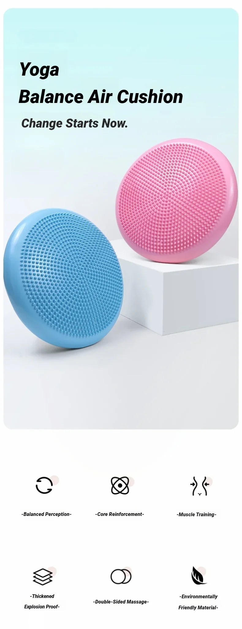 Inflatable Balance Cushion Thickened Explosion-Proof Soft For Yoga Massage Workout Pad Seat Ball