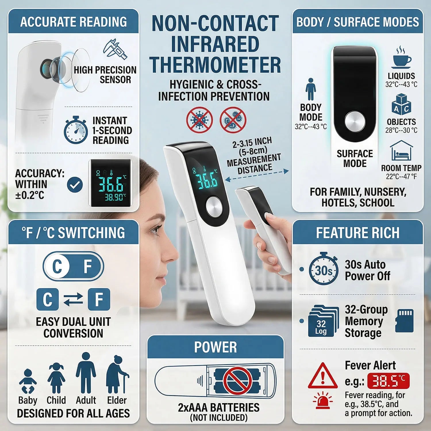 Medical Household Infrared Digital Ear & Forehead Laser Body Thermometer LCD Baby Adult Fever Temperature ear Thermometer