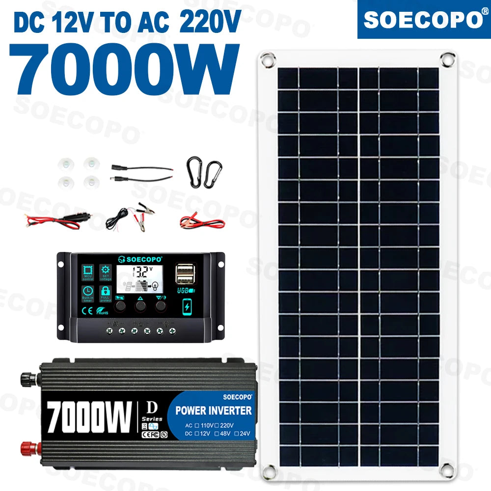 SOECOPO 7000W Peak Solar Power System Kit 200W Panel 100A Controller 12V To 110V 220V Inverter Generator for Camping RV Car Home