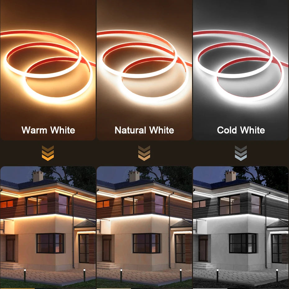 Super Bright 220V COB LED Strip Light EU/AU Power Plug Adhesive Tape Flexible Ribbon Waterproof For Outdoor Lighting Decoration