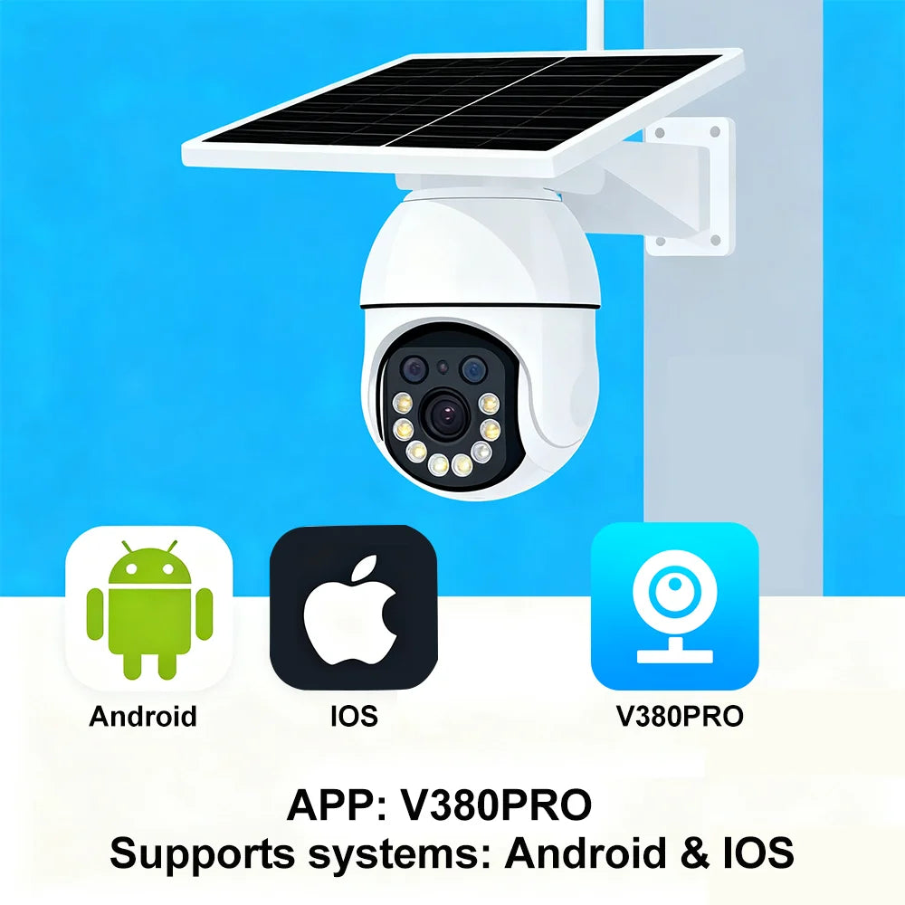 V380 Security Camera 3 Lens 12MP HD 4G Wireless Outdoor Automatic Tracking Humanoid PIR AI Detection 10000mAh PTZ Camera