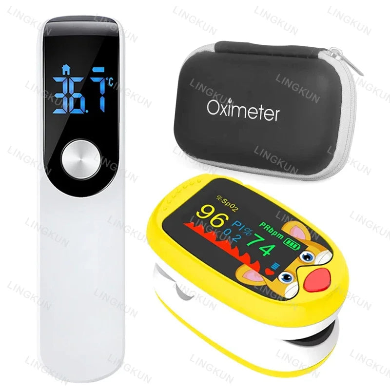 USB Pediatric Oximeter Finger Blood Oxygen Monitor for Children Pulse Oximeter OLED Digital Oximetro Home Medical Thermometer
