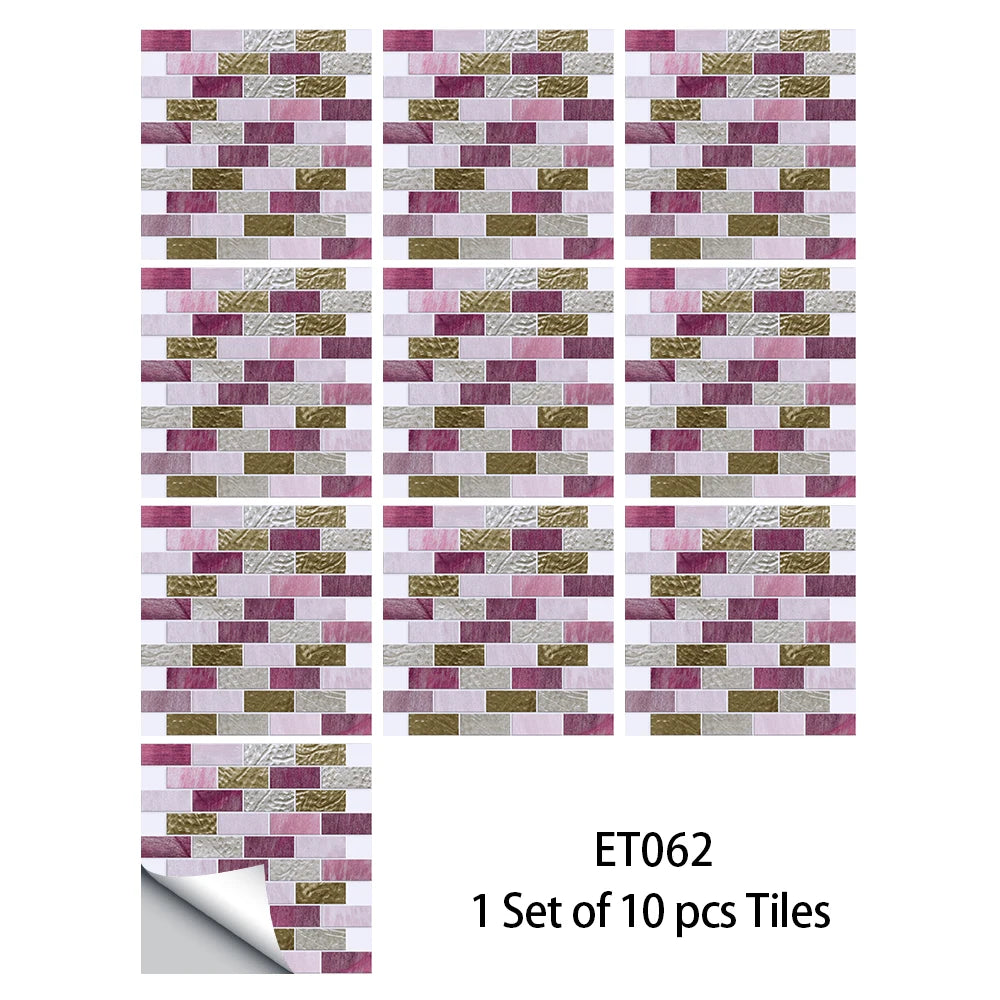 10pcs/set Flat Marble Mosaic Tiles Sticker Transfers Covers For Kitchen Bathroom Tables Peel & Stick Waterproof Art Wall Decals