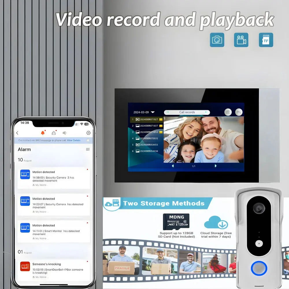 New 2 Wire Video Intercom System 7'' Color Touch Screen Tuya Wifi 1080P  Rainproof Call Panel IR Camera for Home Villa Buil