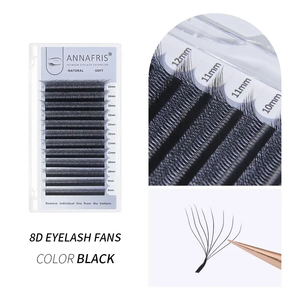 ANNAFRIS Premade Volume Fan YY 3D 4D 5D W-Shaped Lash Automatic Flowering W Lashes Extension Natural Soft Full Dense Mink Lash False Eyelashes Black 8D Eyelash Tidesmit