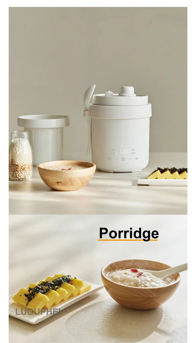 White multi-cooker pot with removable lid and inner measurement markings