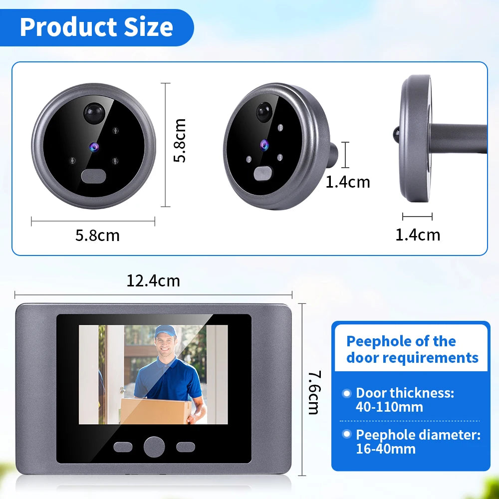Wireless Home Security Peephole Video Doorbells 720P Digital Door Peepholes with Camera Support Video Record No APP No Wifi