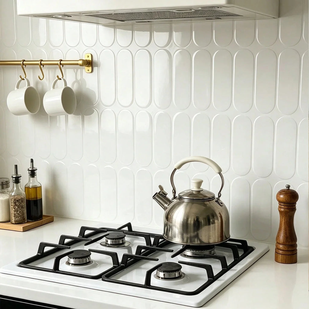 5/10/20PCSWhite Oval 3D Peel and Stick Backsplash Tiles, Waterproof Self Adhesive Wall Stickers for Kitchen Bathroom