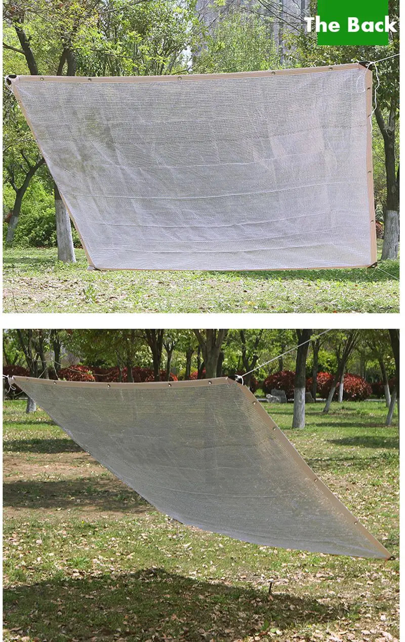 Silver anti-UV shade screen canopy stretched outdoors