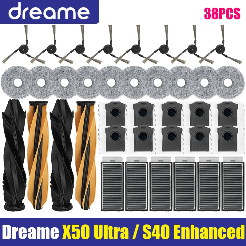 Tidesmit replacement parts set for Dreame X50 Ultra and S40 Enhanced including roller brush, HEPA filter, and mop pads