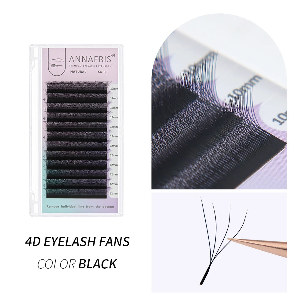 ANNAFRIS Premade Volume Fan YY 3D 4D 5D W-Shaped Lash Automatic Flowering W Lashes Extension Natural Soft Full Dense Mink Lash False Eyelashes Black 4D Eyelash Tidesmit