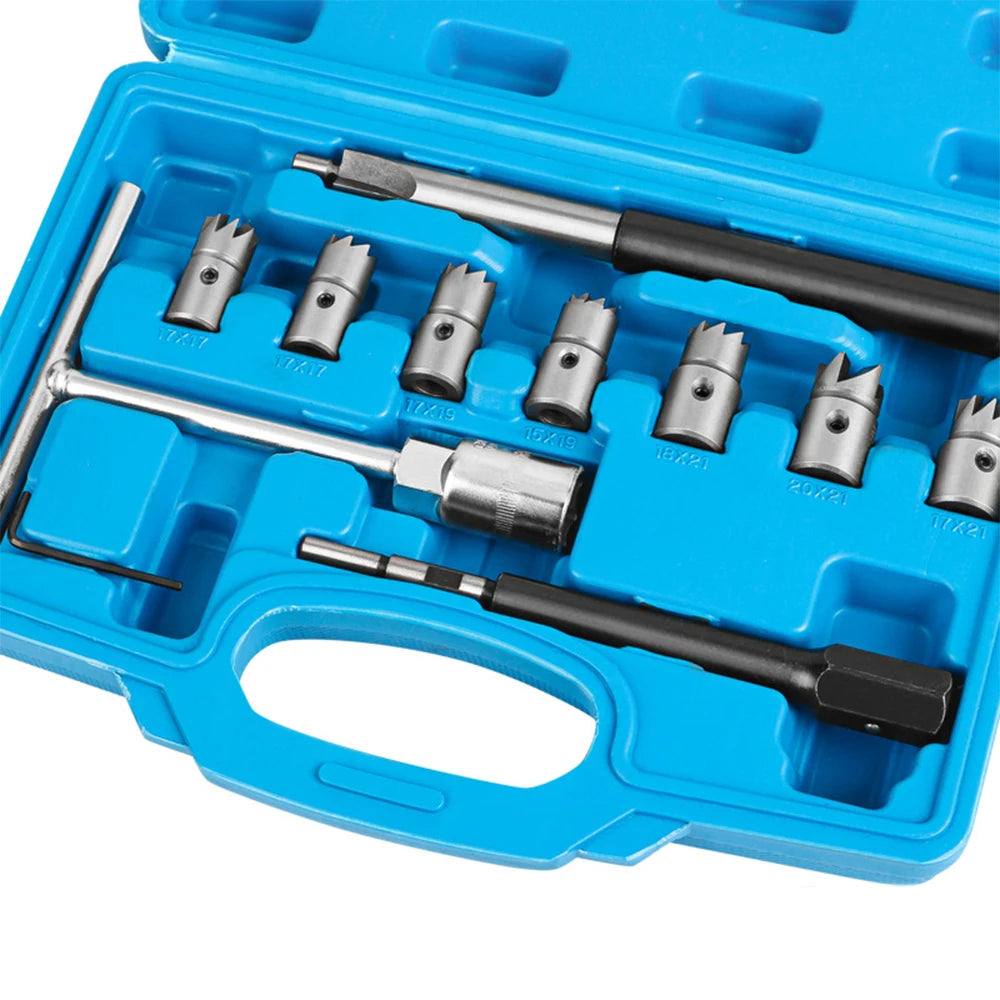 Podofo 11 PCS Diesel Injector Seat Cutter Tool Set Car Reamer Carbon Remover Clean Repair Tool Cutter Flat Reamer Repair Tools