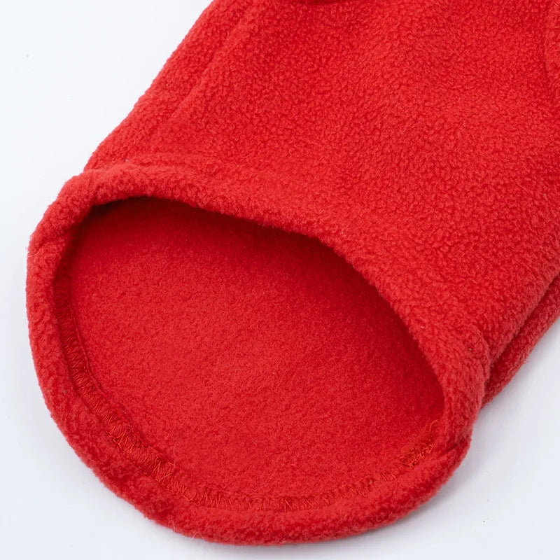 Warm red fleece dog vest for small pets, cozy autumn winter sweater coat for warmth and comfort.