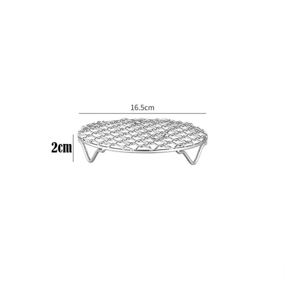 16.5cm stainless steel round grill rack with folding feet, 2cm height