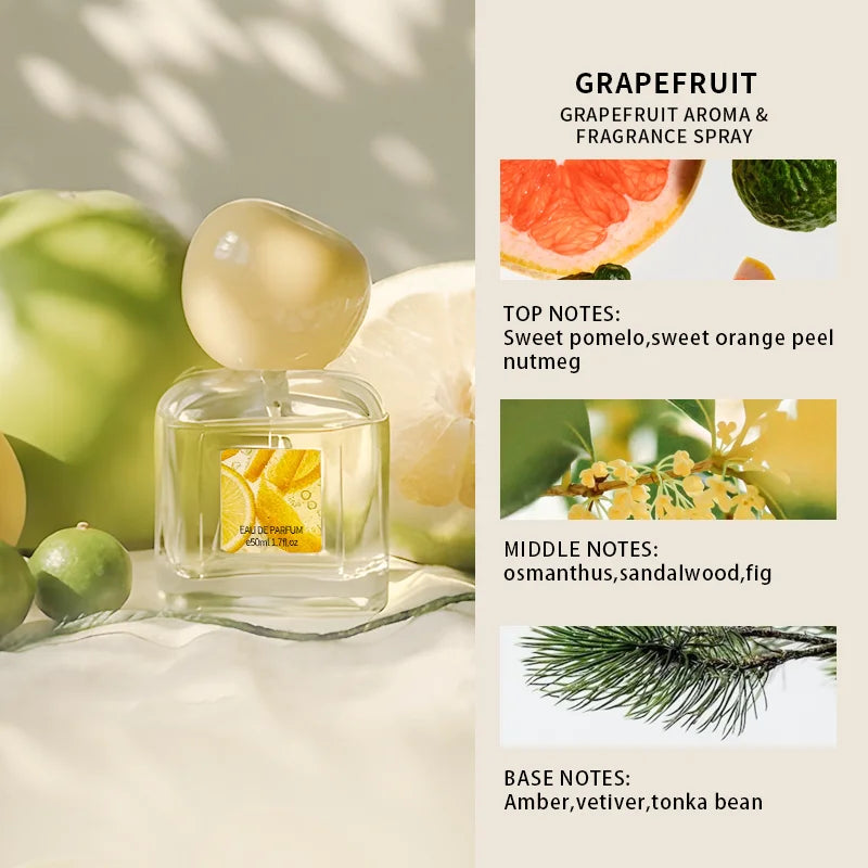 Marcas Originales Summer Fresh EDP women's perfume with pomelo, citrus, and wood notes in a round-cap glass bottle.