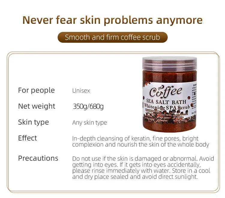 Coffee Body Scrub Exfoliating Salt Cream for Cellulite - 350g Scrubs Treatments Tidesmit