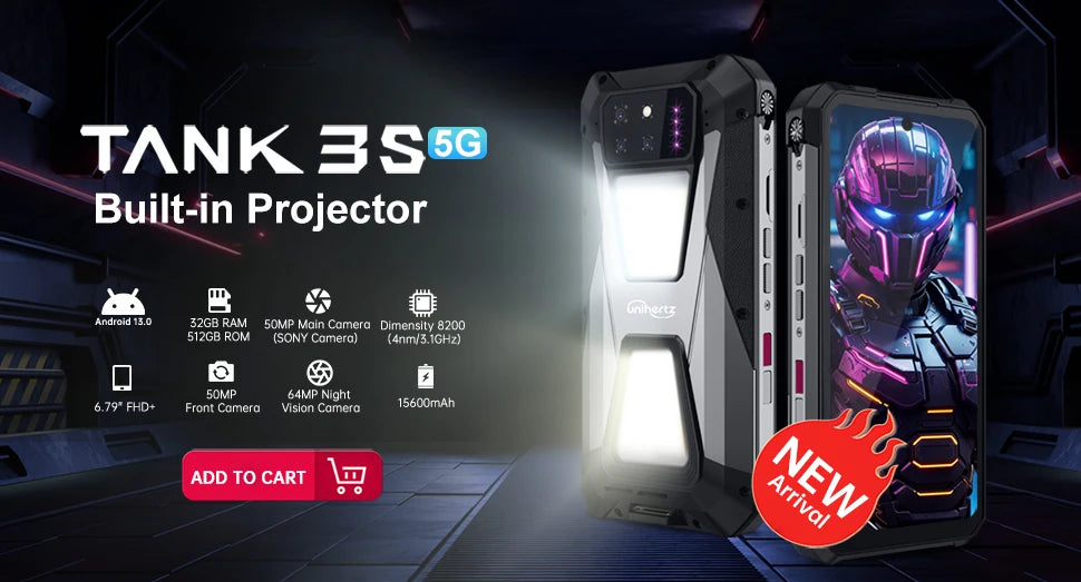 Unihertz 8849 Tank 3 by Smartphone 5G 32GB+512GB  200MP 120Hz 23800mAh 120W Charger Cell Phone Dimensity 8200 Mobile Phone - Tidesmit